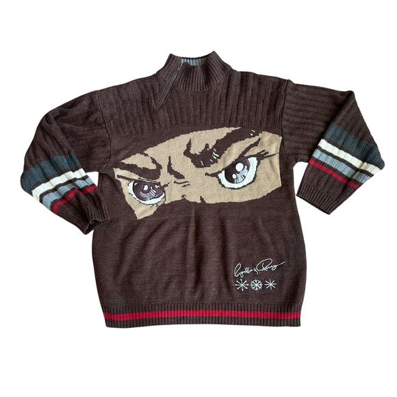 Reynolds Perry Anime Eyes Sweater Crewneck QuarterZip Mens Large - Picture 1 of 4